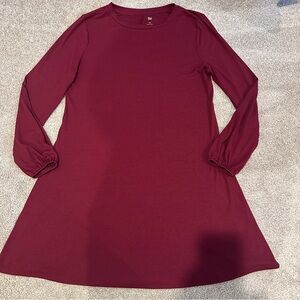 SO XXL Women’s Long Sleeve Basic Red Stretch Knee Length Dress